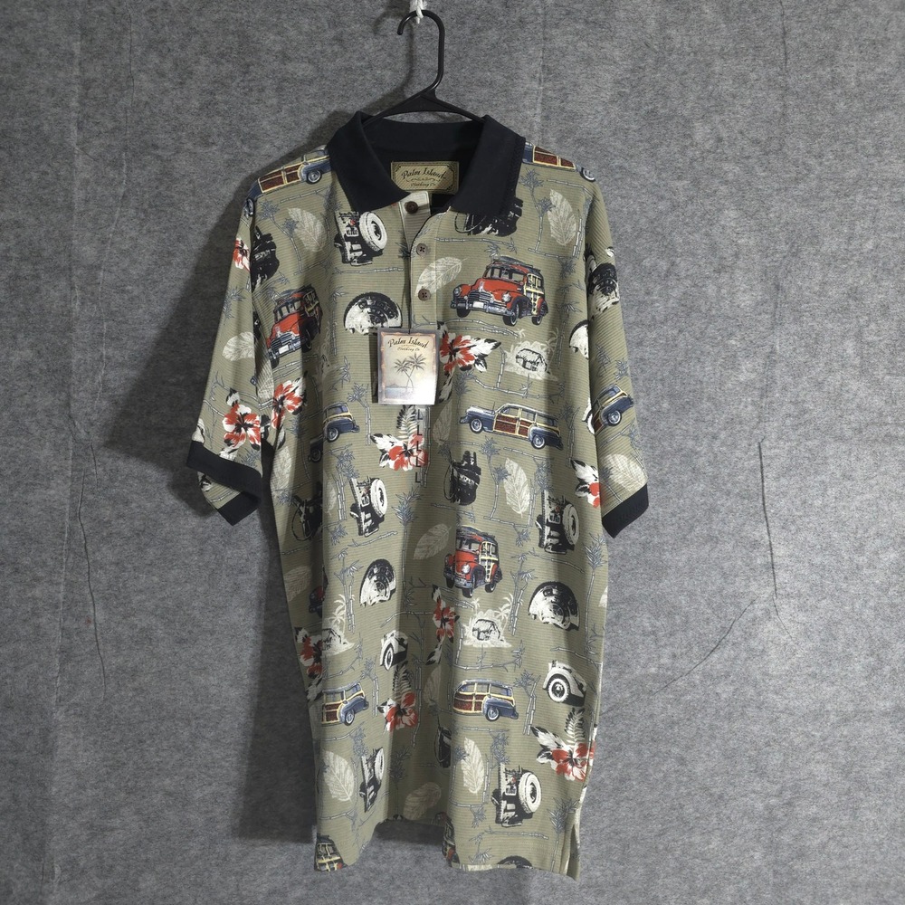 Palm Island Cars Woodies Hawaiian Aloha Polo Shirt Mens Large NEW NWT
